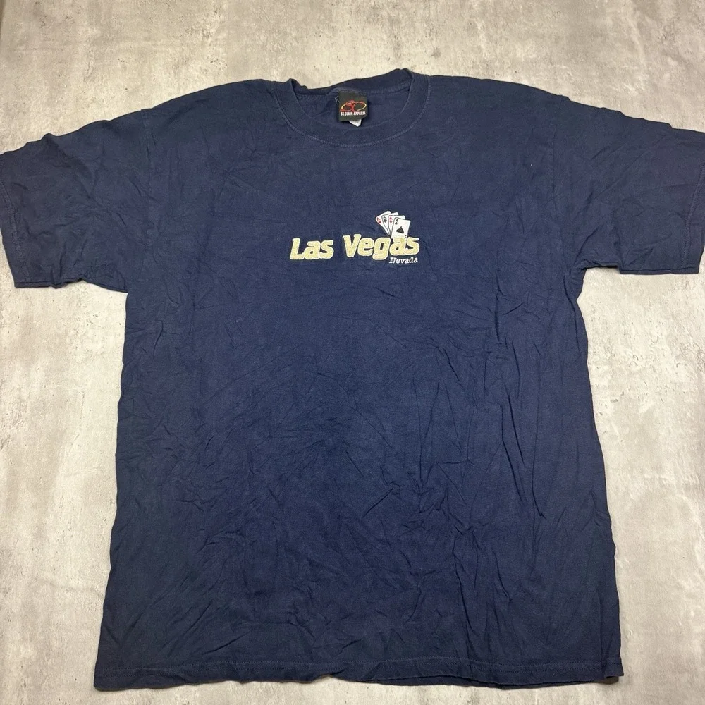 Vintage Las Vegas Nevada Card Poker Gambling Embroidered Shirt Navy Size XL
